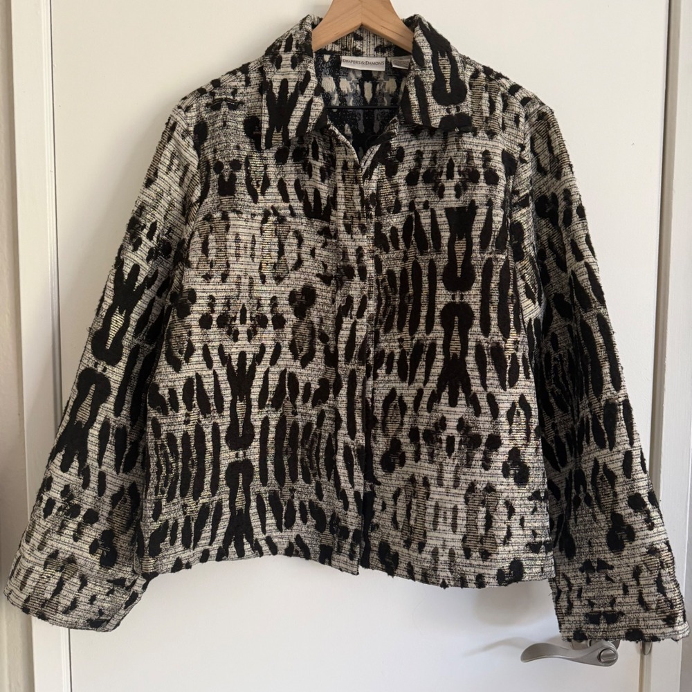 Drapers & Damons Womens XL Jacket Black Gold Metallic Chic Eclectic DarkAcademia